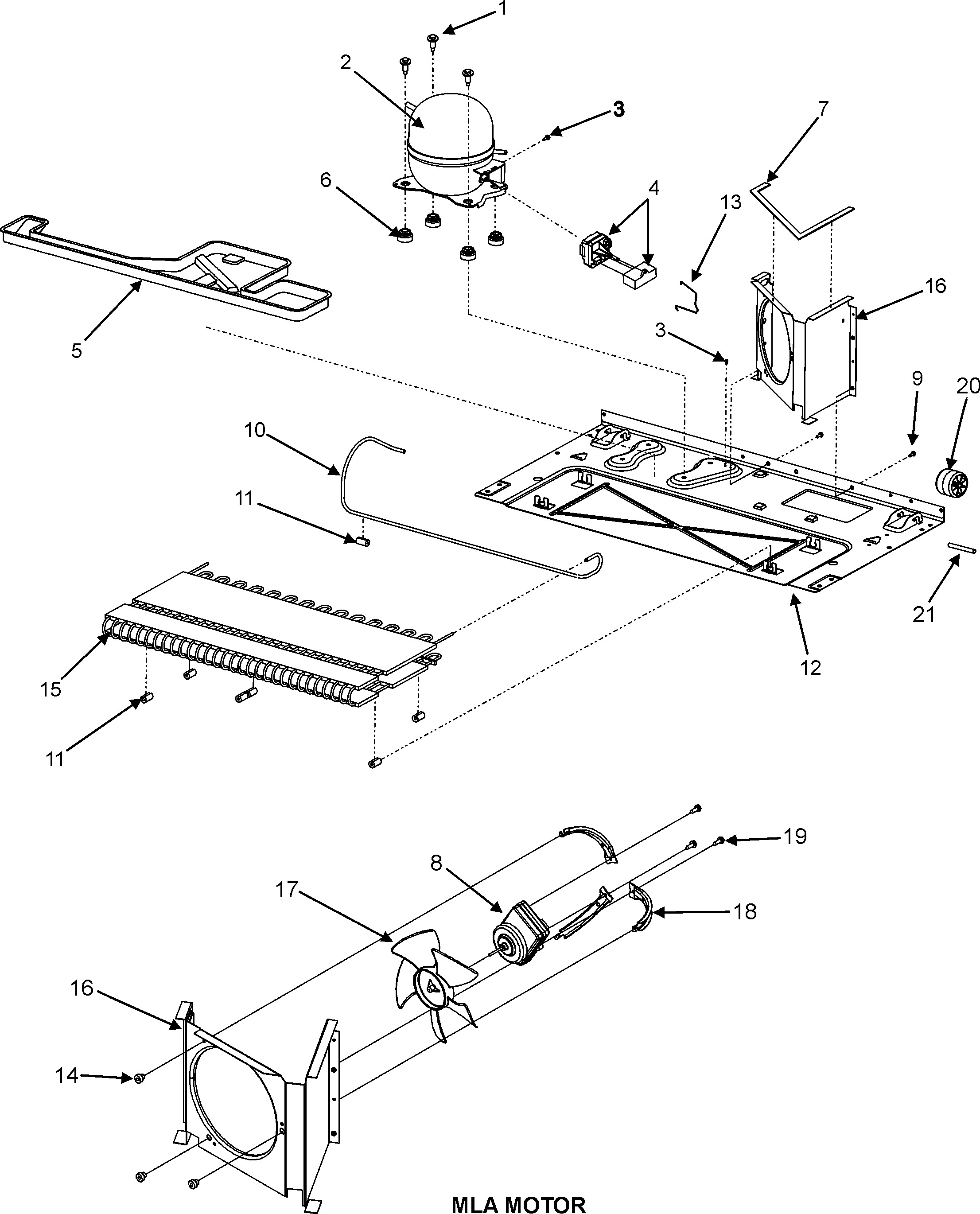 COMPRESSOR/COND MOTOR/REAR ROLLERS