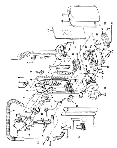 Motor, handle, hose, outerbag