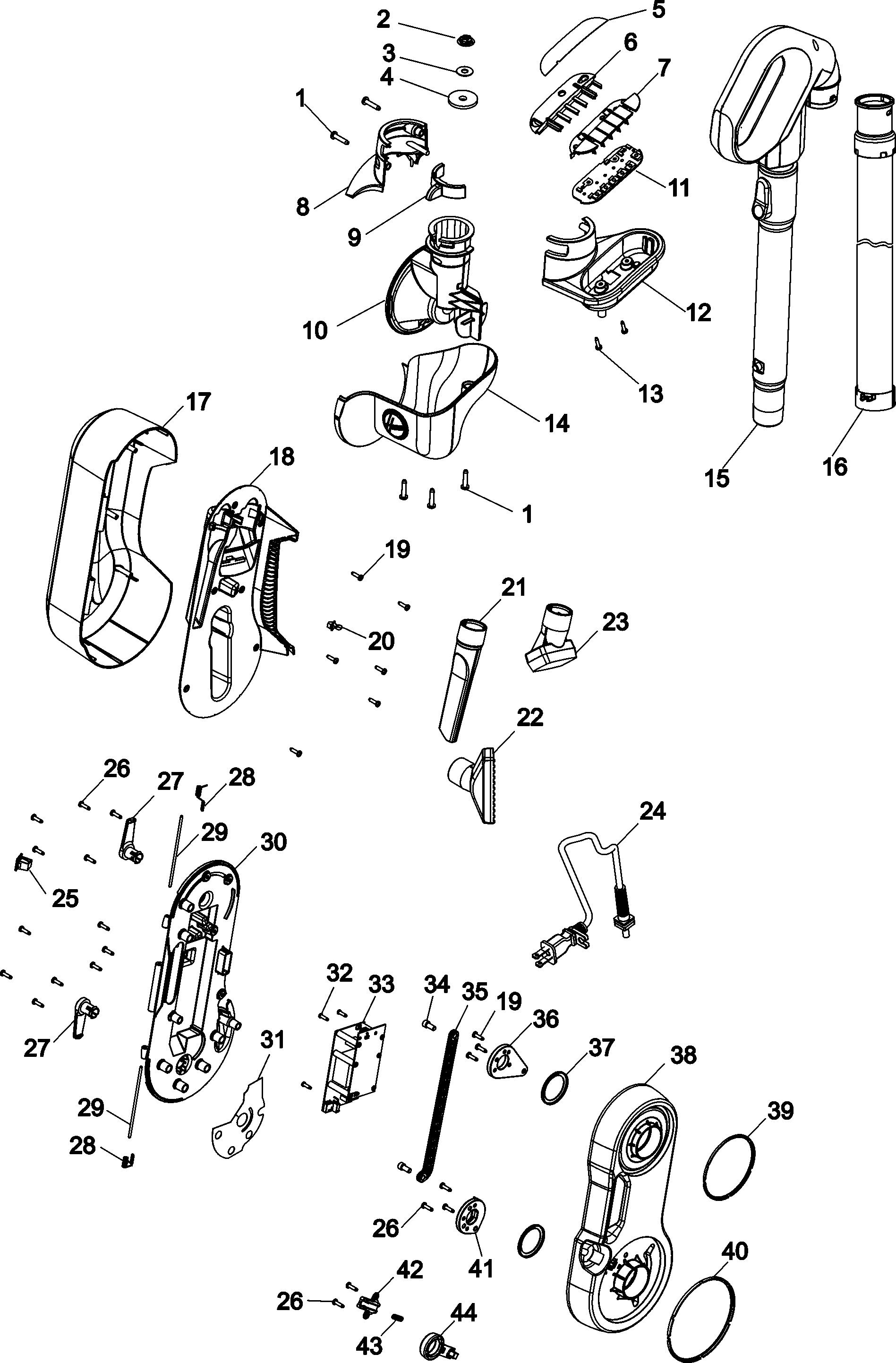 Handle, hose and upper pivot asy