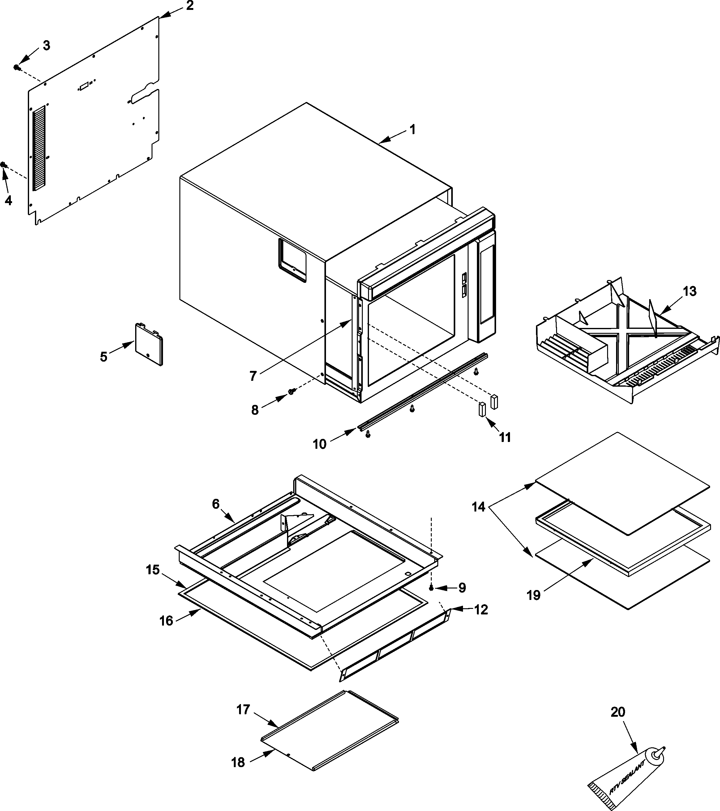 Tray, grease shield, cabinet,