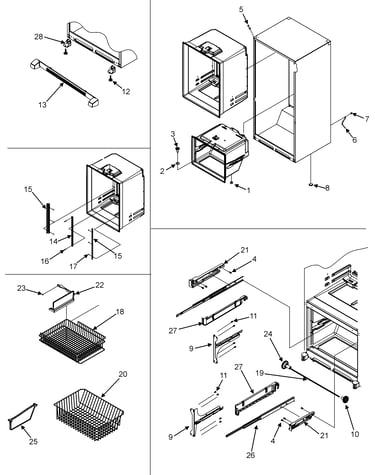 Interior cabinet/frz shelves/toe grille