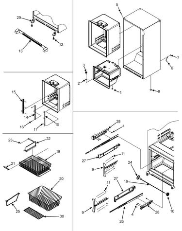 Interior cabinet/frz shelves/toe grille