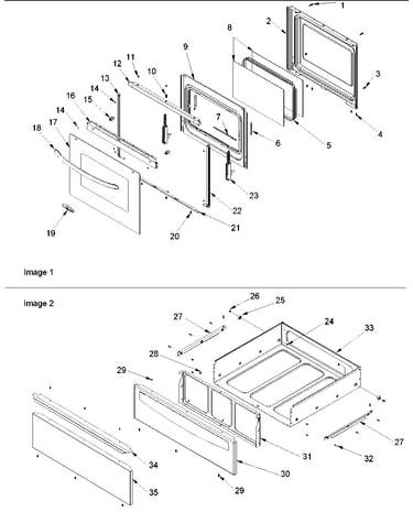 Oven door and storage drawer