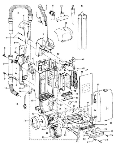 Motor, handle, hose, outerbag