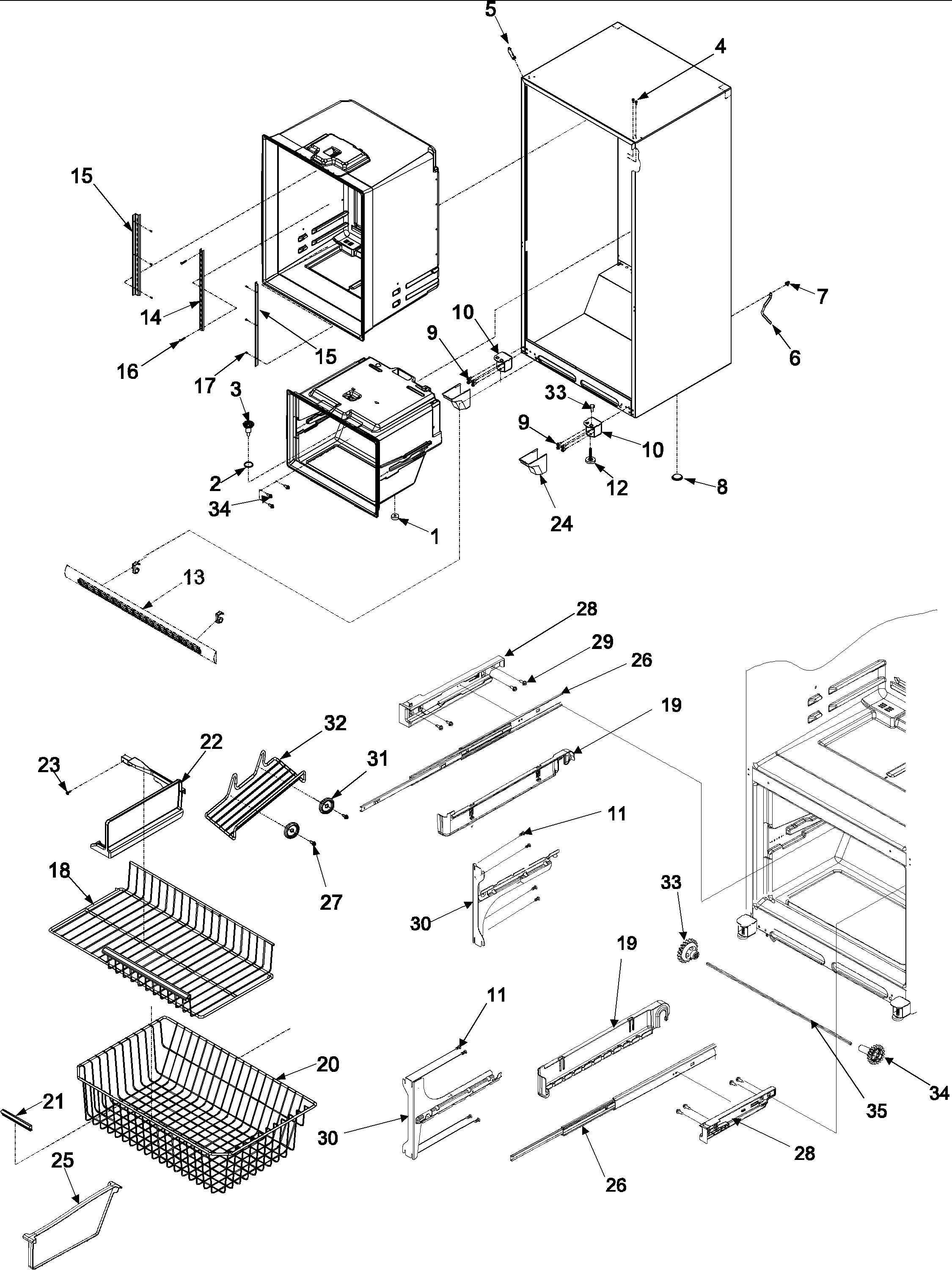 Interior cabinet & freezer shelving