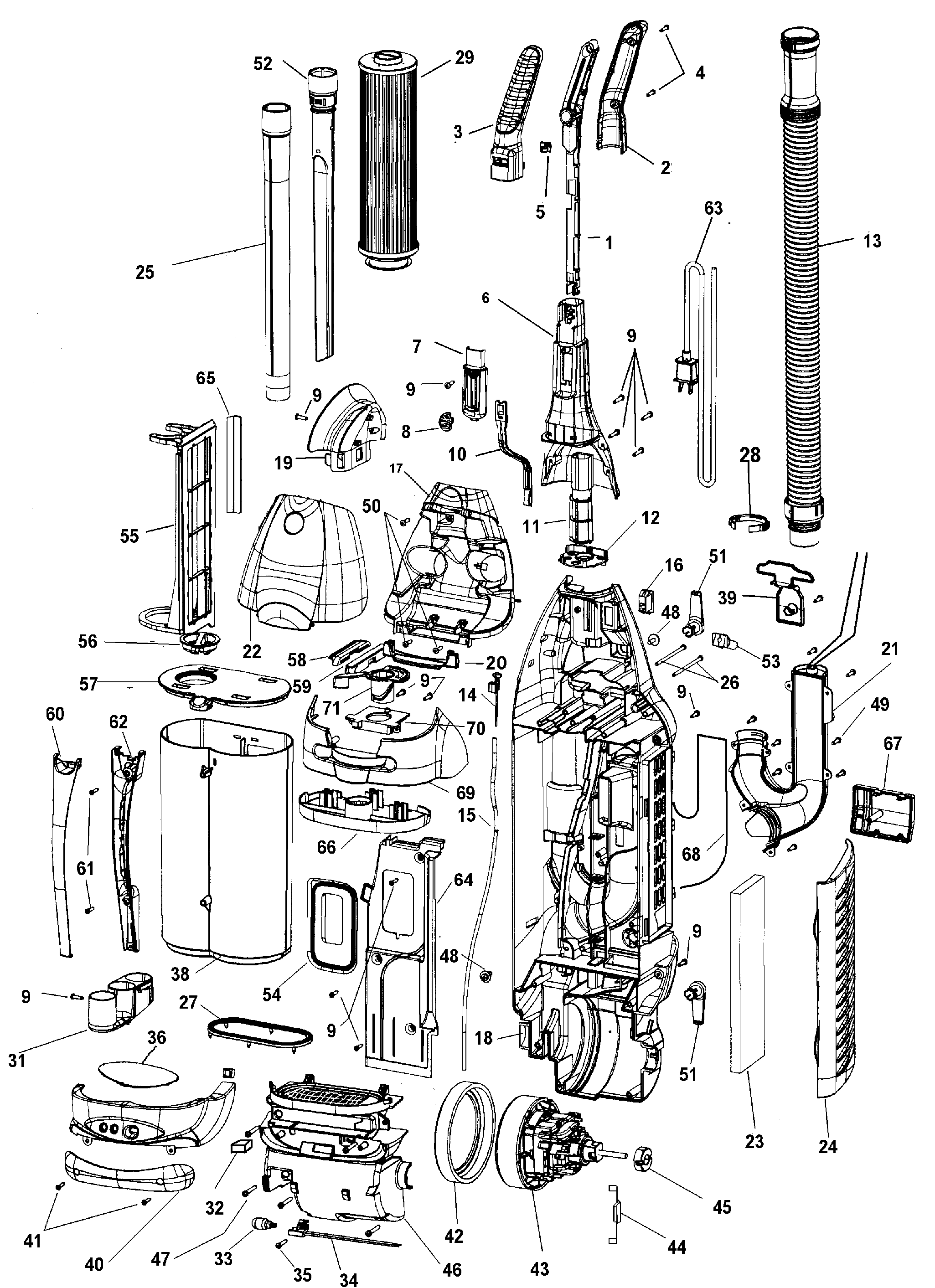 Motor, handle, dirt cup, hose