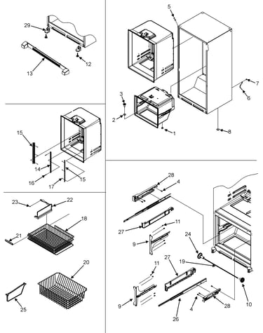Interior cabinet/frz shelves/toe grille