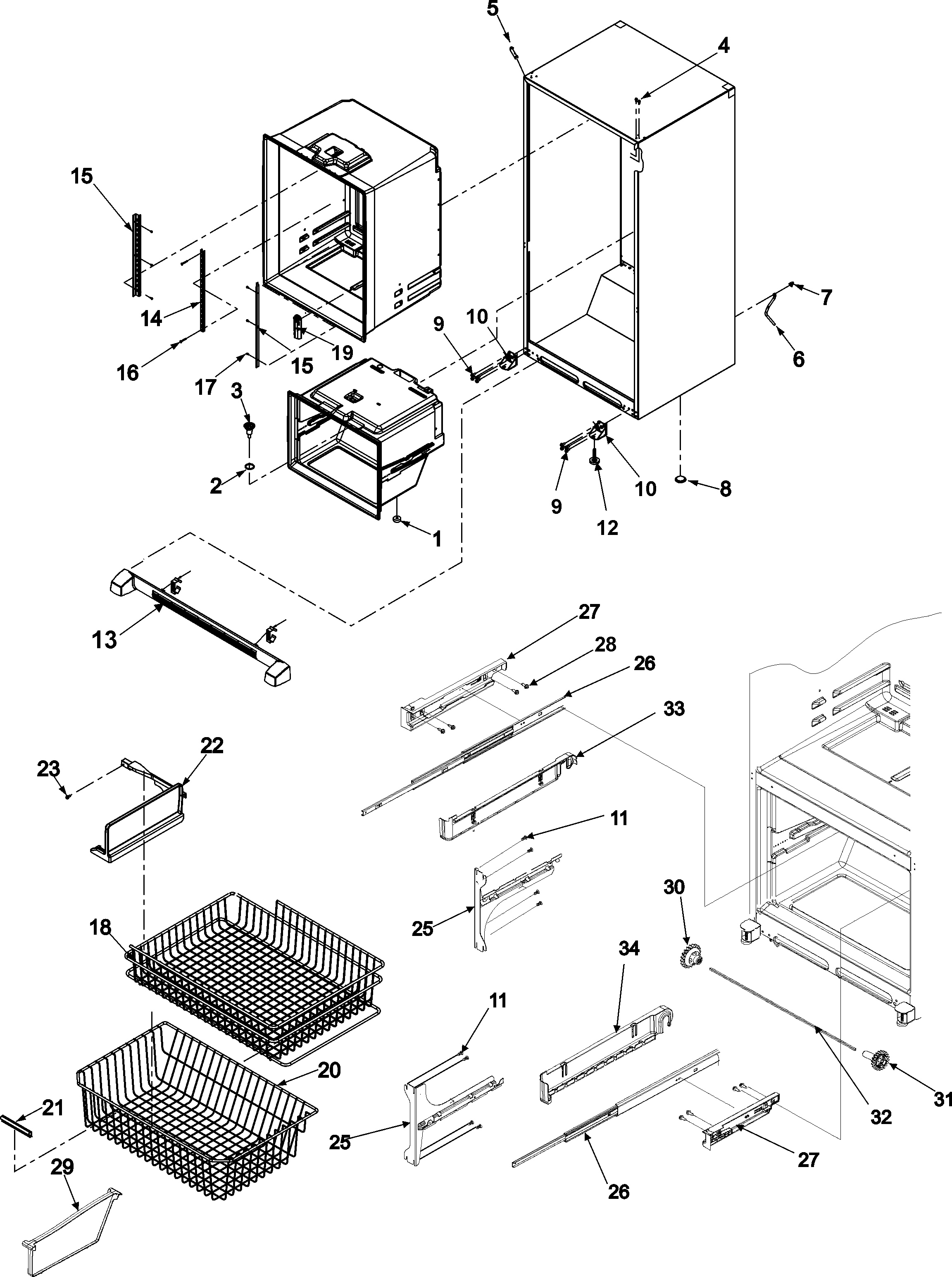Interior cabinet & freezer shelving