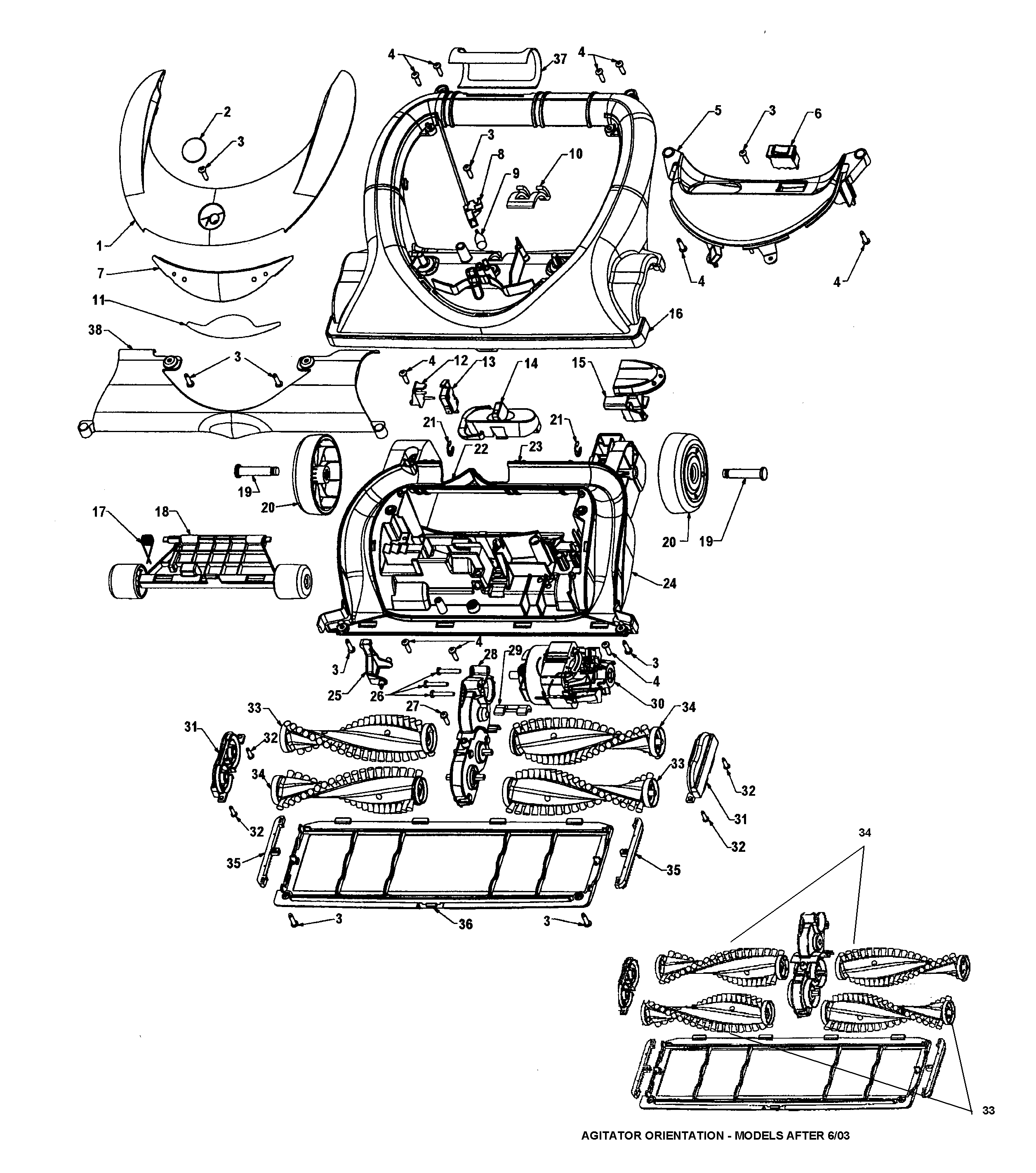 Agitator, mainbody, hood