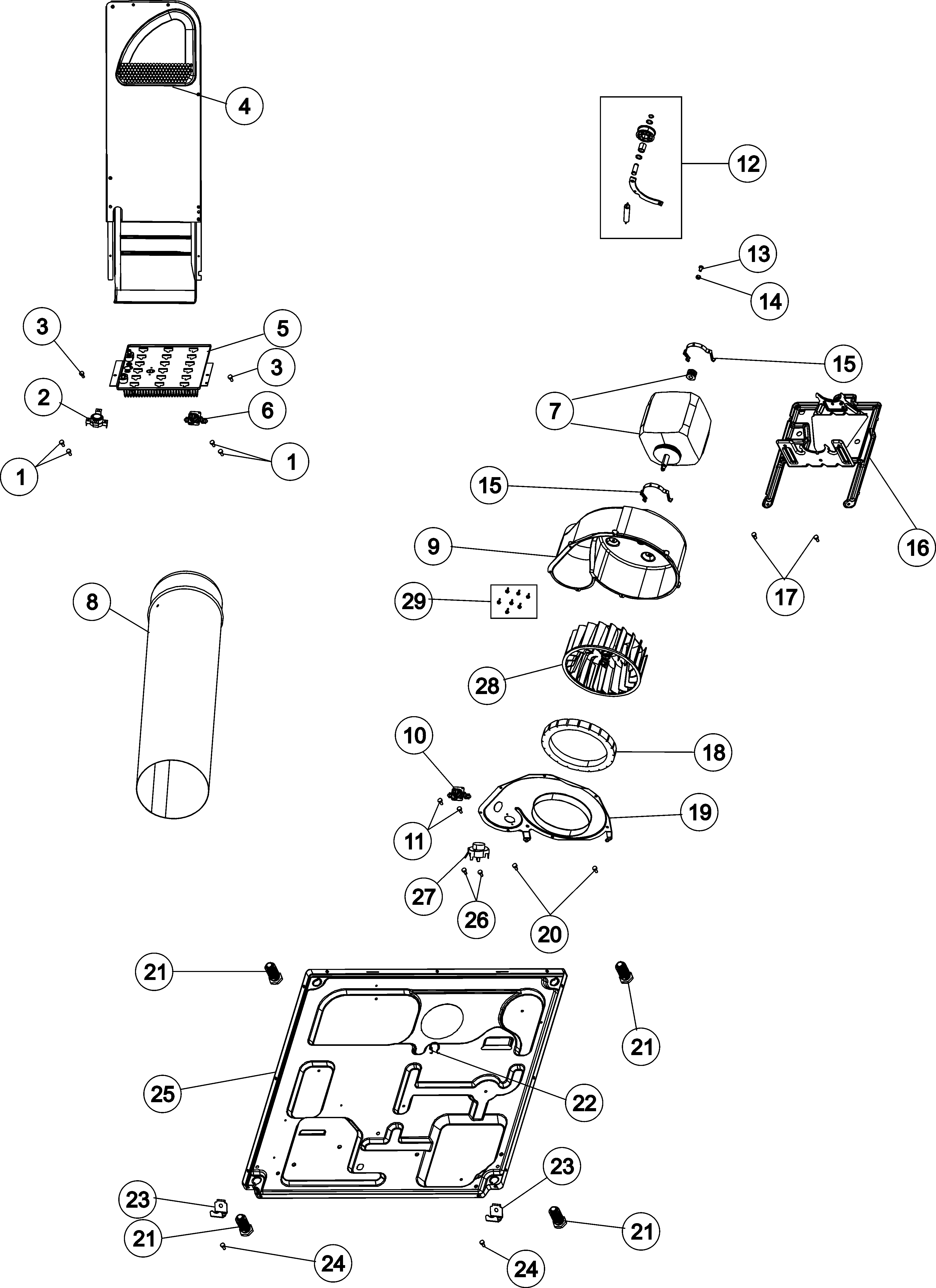 Base, heater & motor