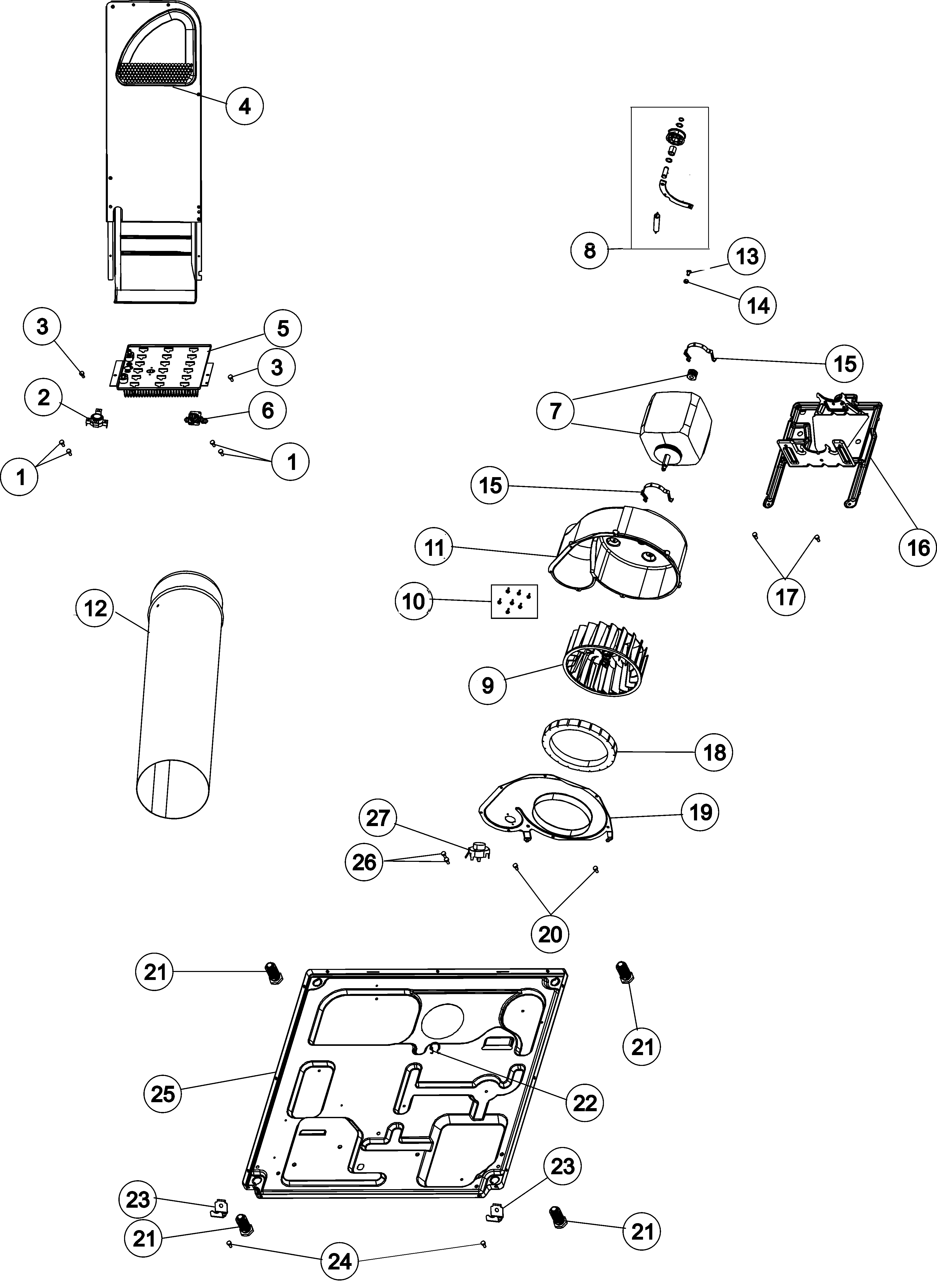 Base, heater & motor