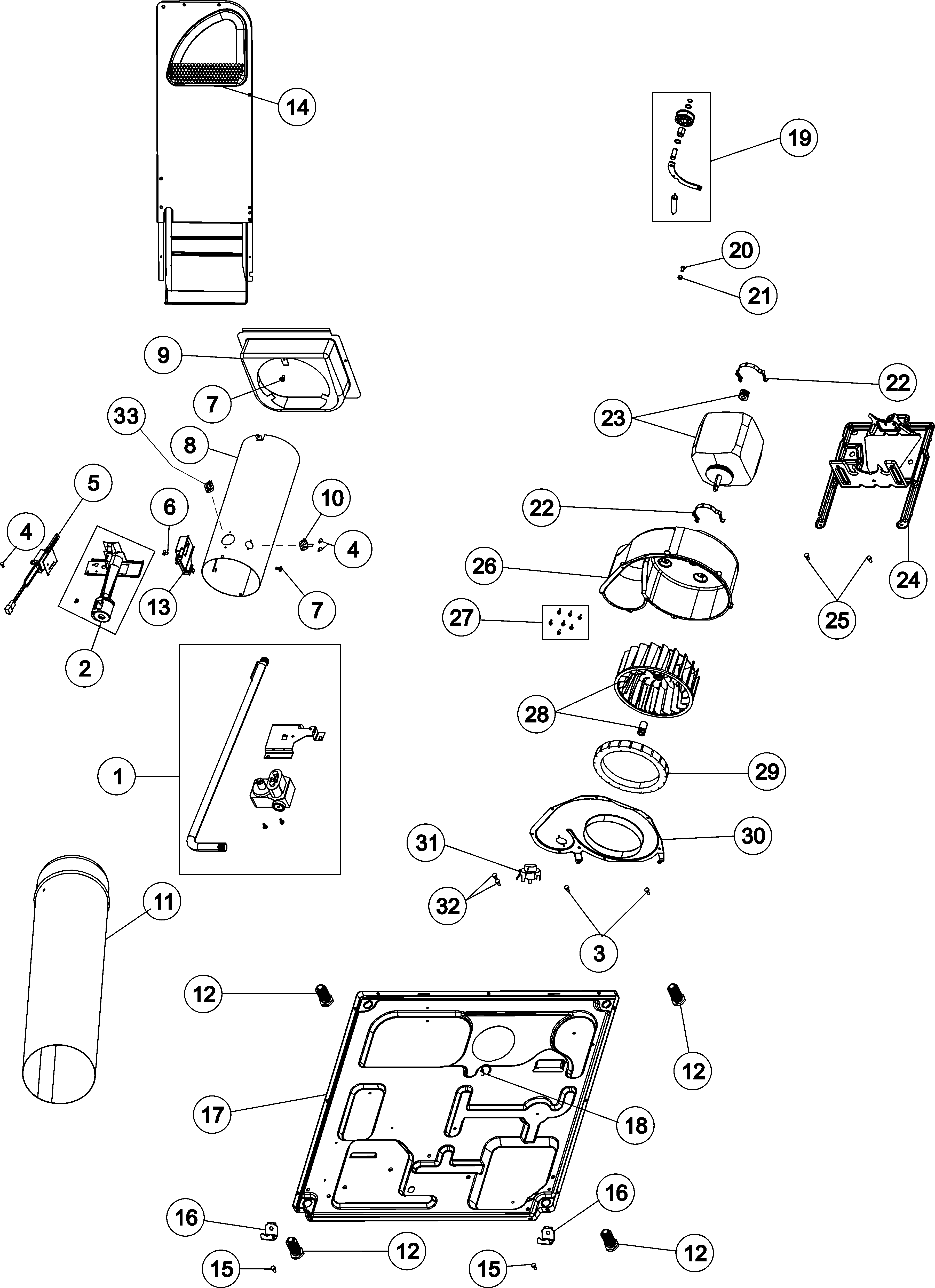 Base, heater & motor