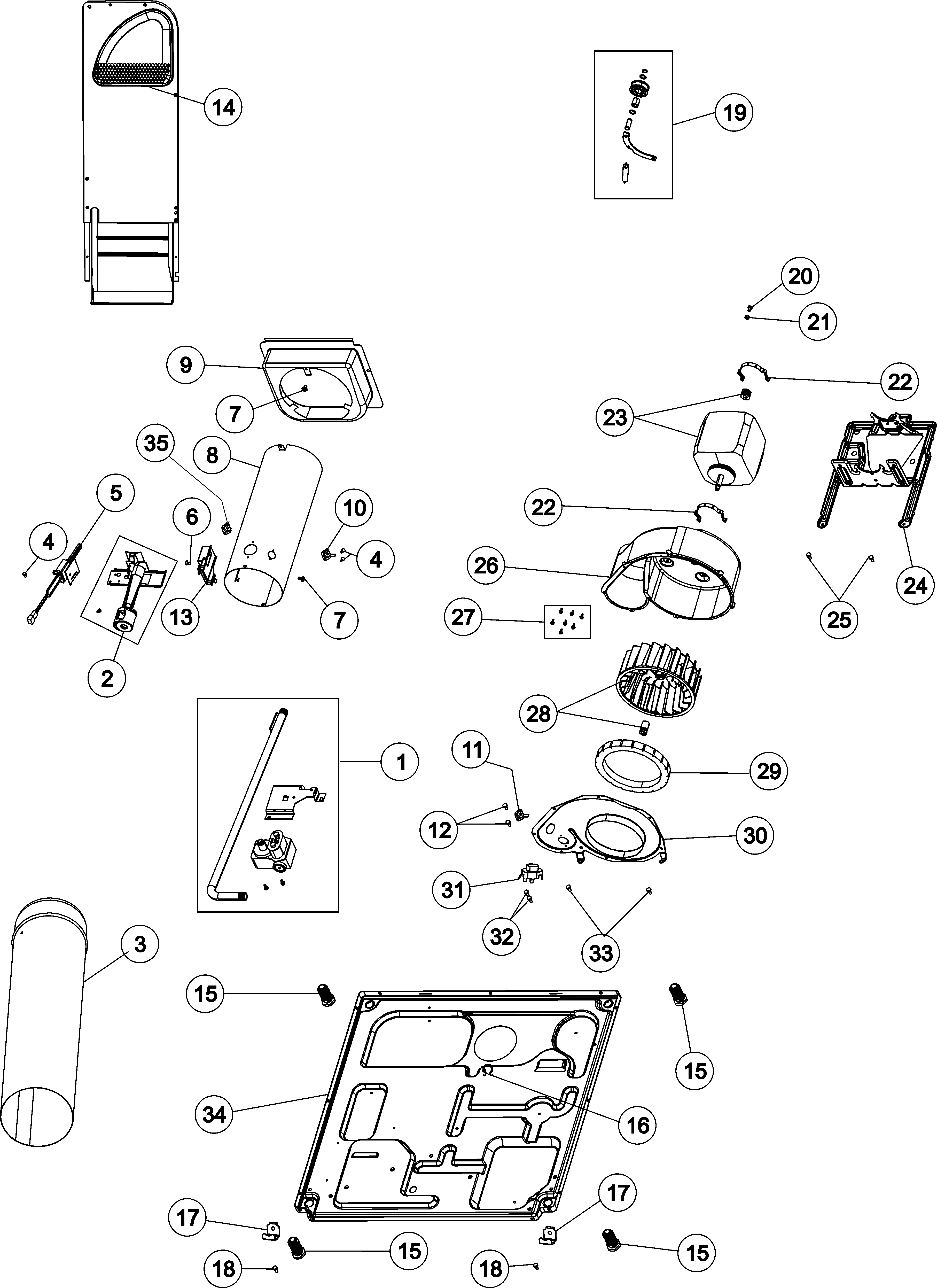 Base, heating & motor