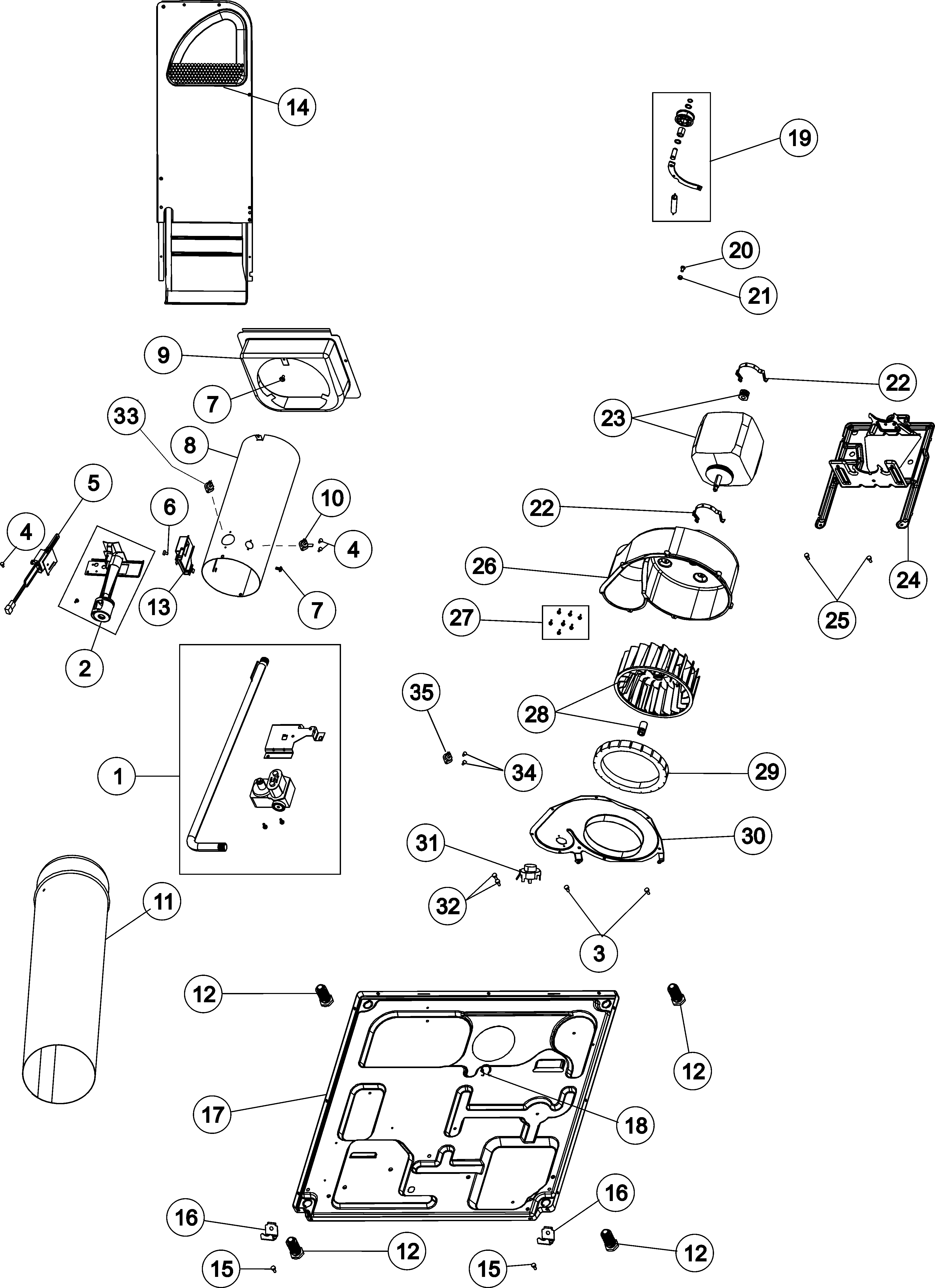 Base, heater & motor (gas)
