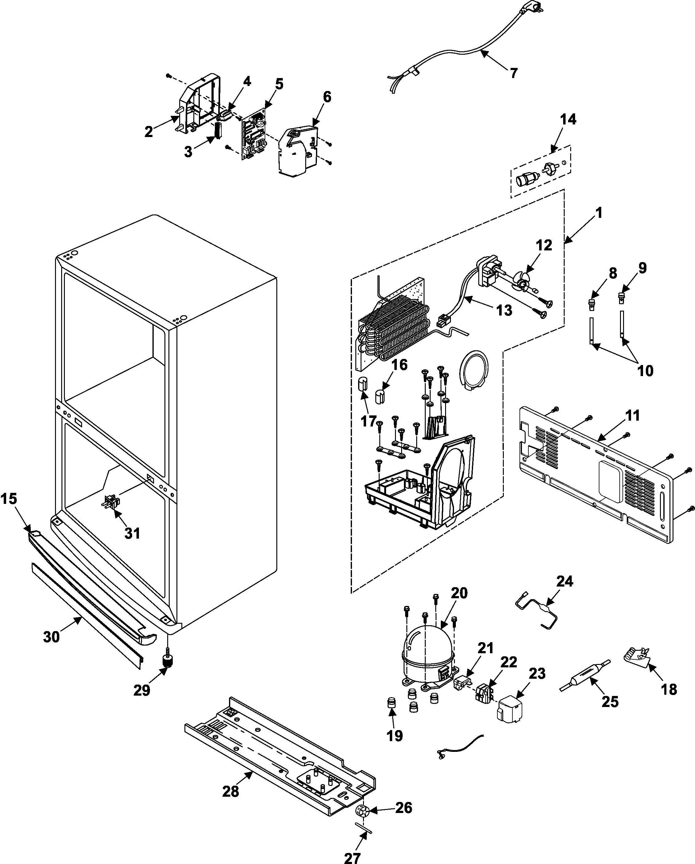 Machine compartment and cabinet back
