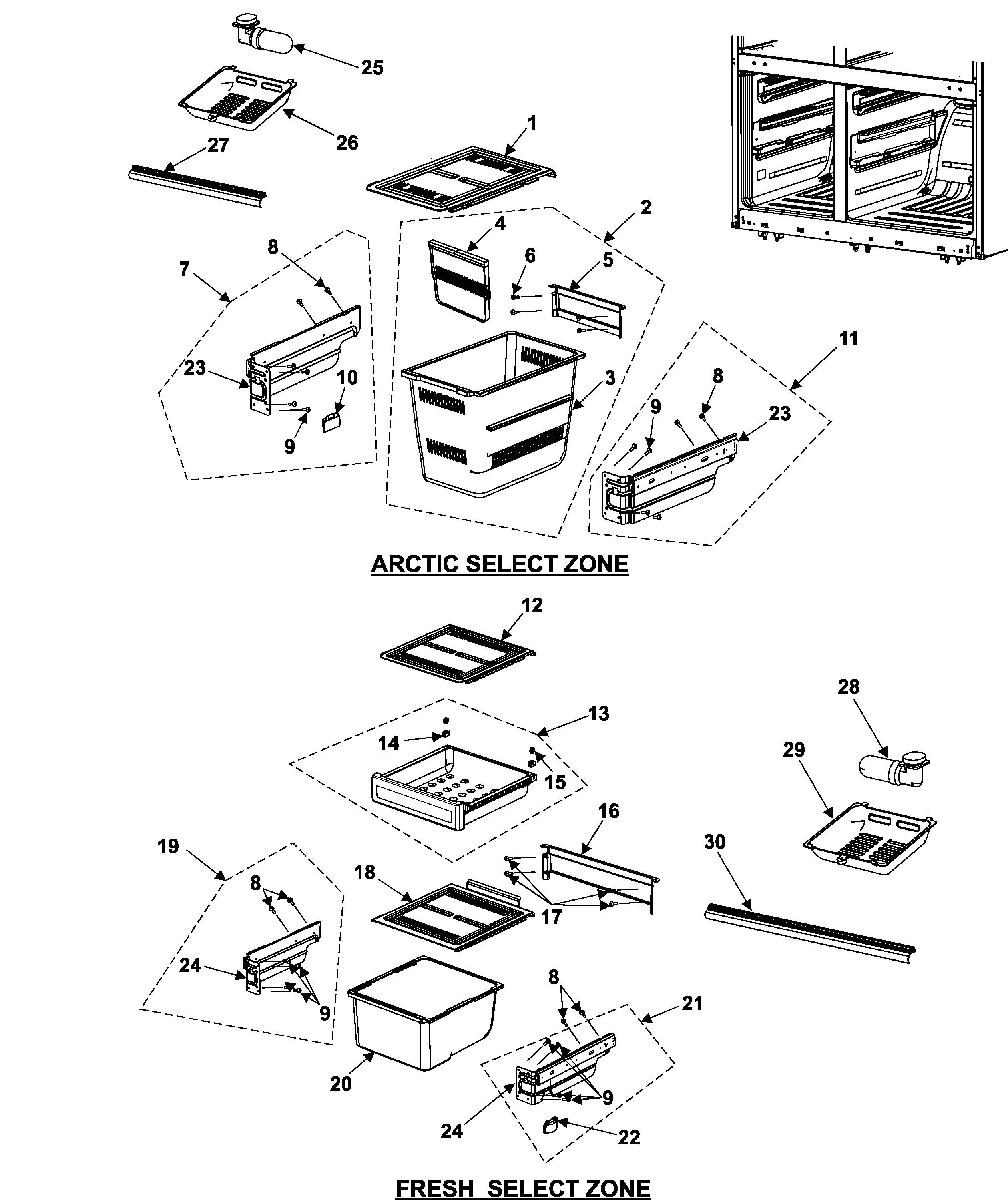 Arctic/fresh/select zone compartment