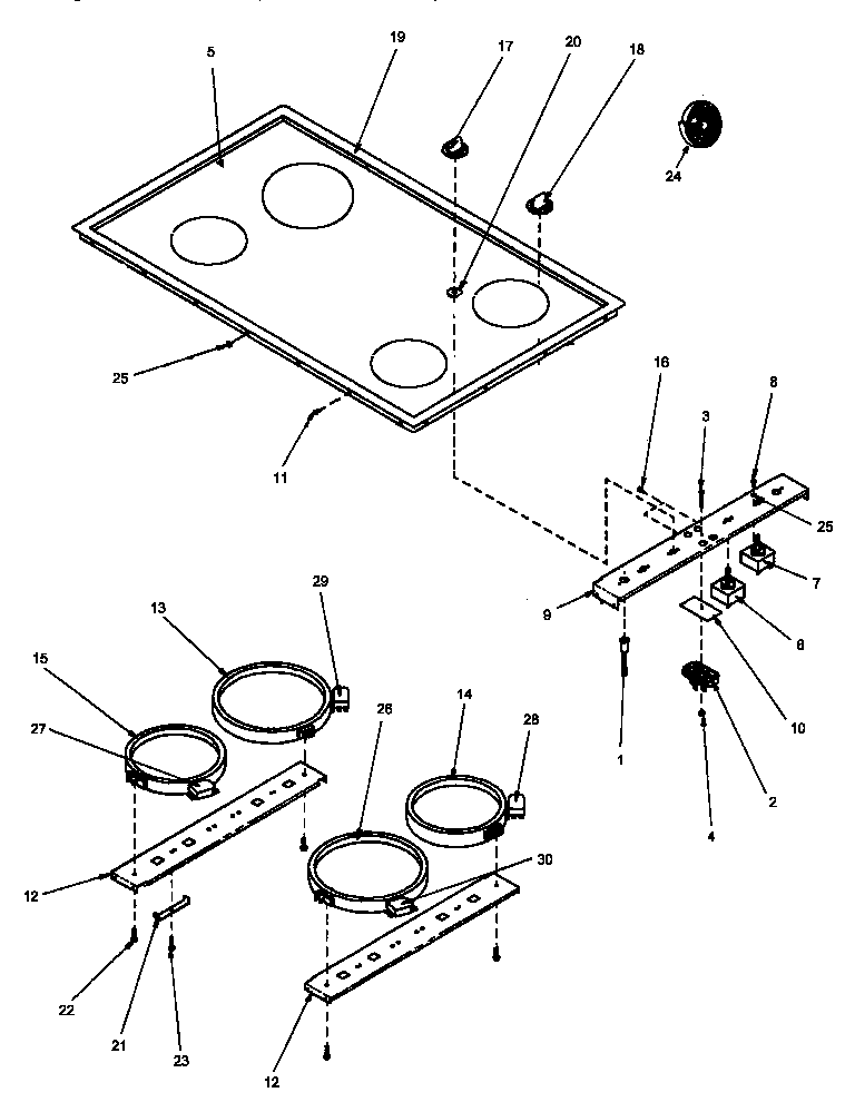 Glass top control components