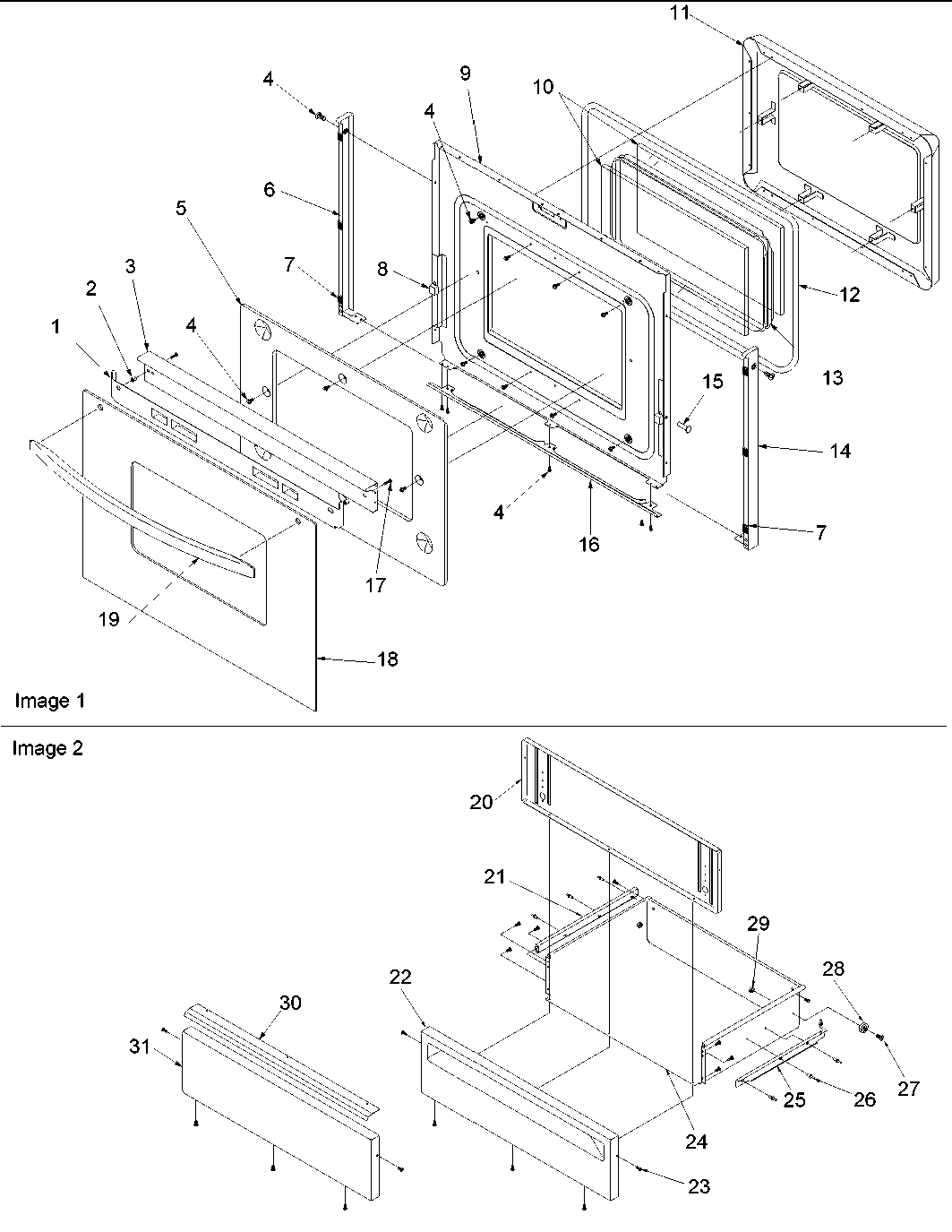Oven door & storage drawer