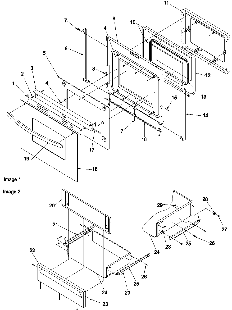 Oven door & storage drawer