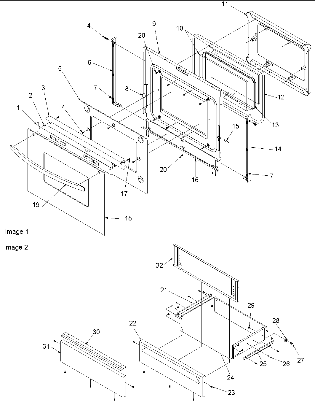 Oven door & storage drawer