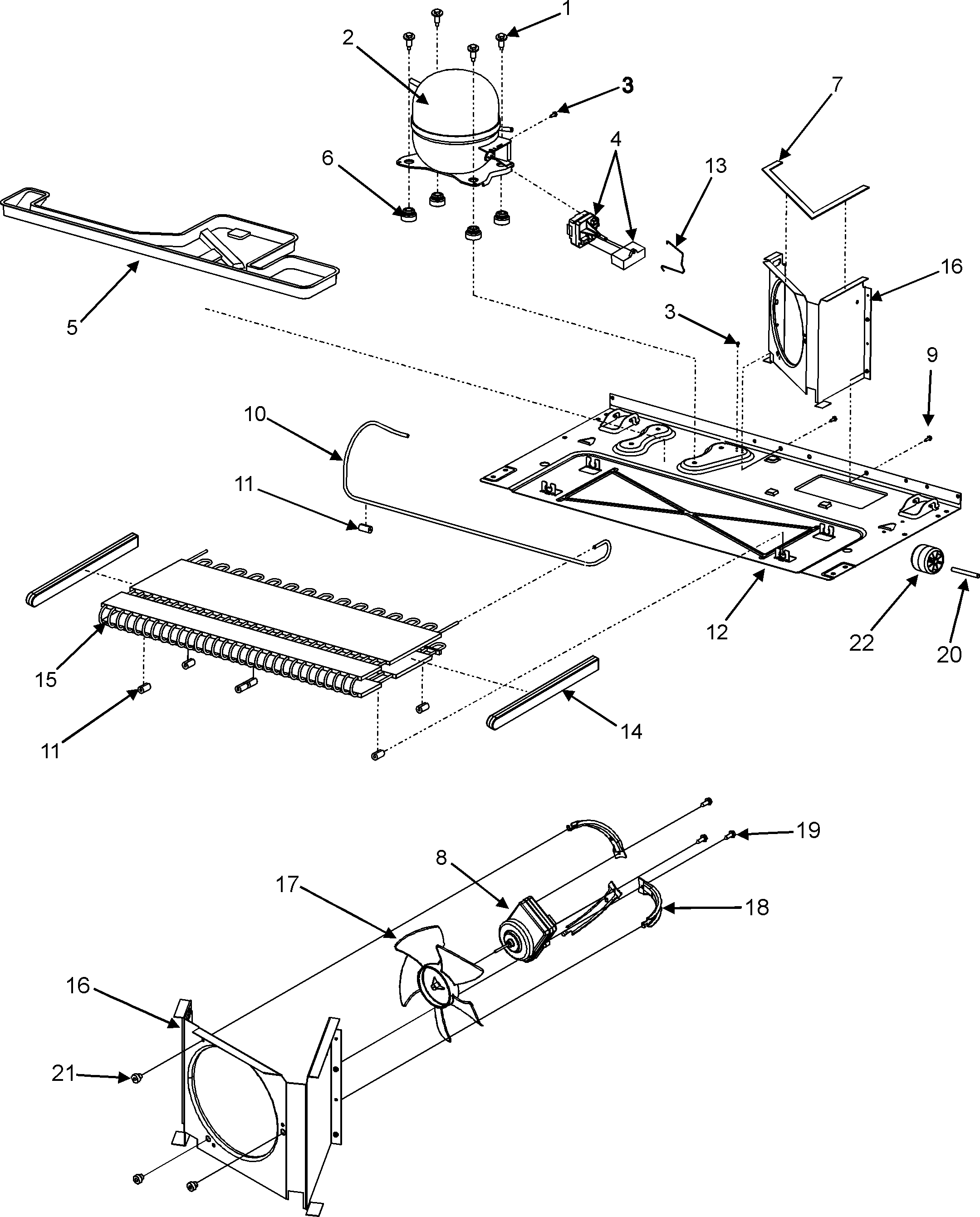 COMPRESSOR/COND MOTOR/REAR ROLLERS