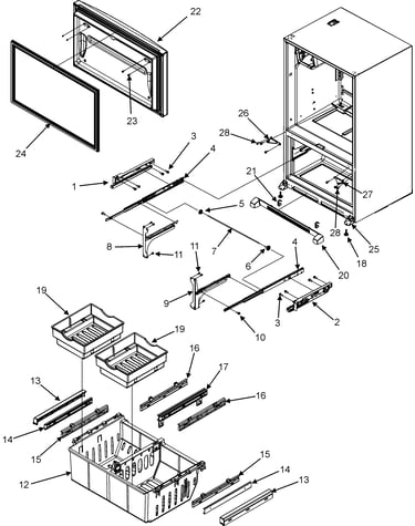 Frz door/drawer/toe grille/ctr hinge
