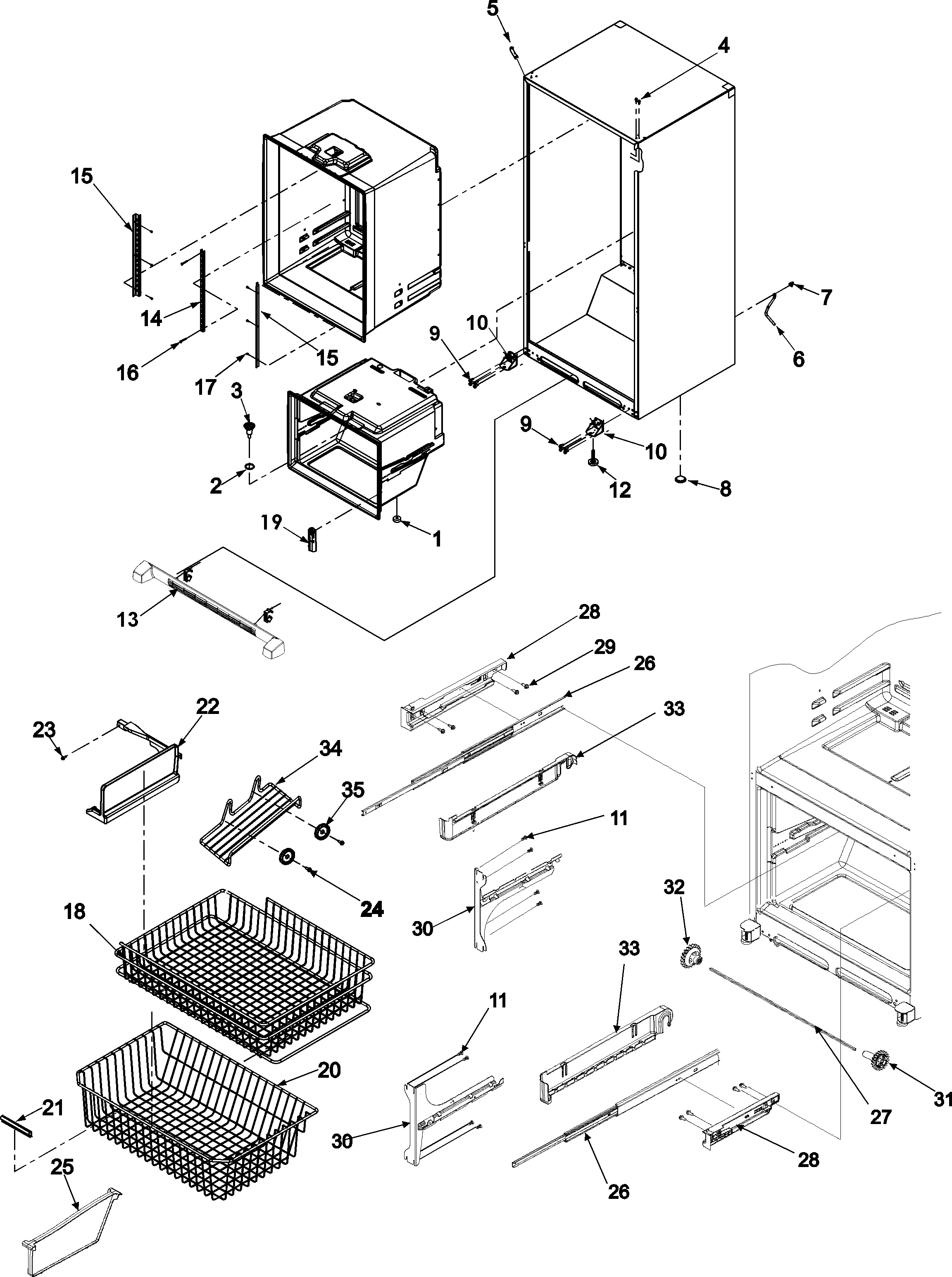 Interior cabinet & freezer shelving