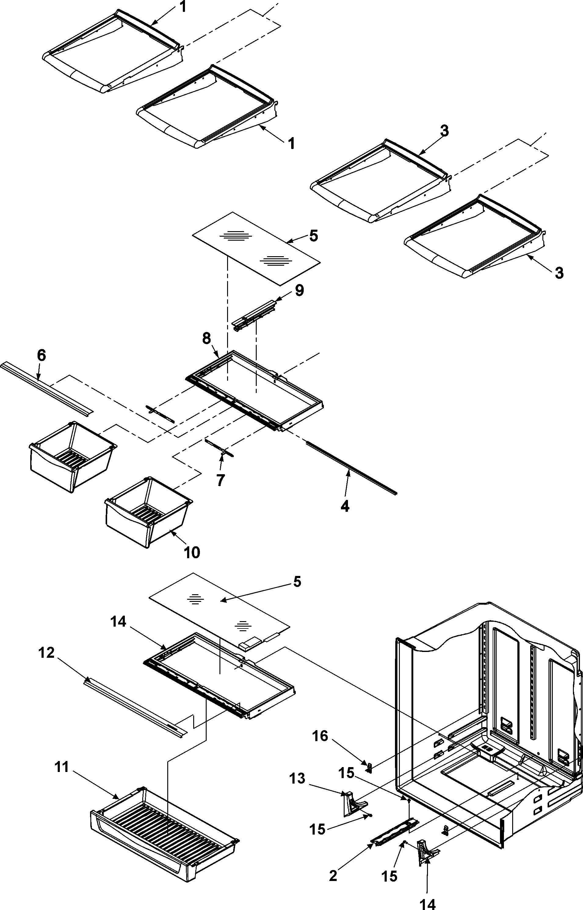 Refrigerator shelving