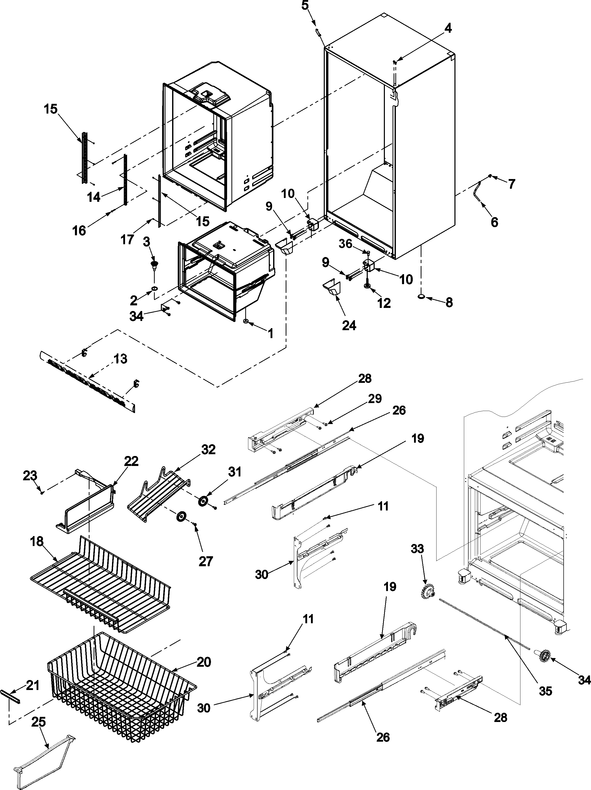 Interior cabinet & freezer shelving
