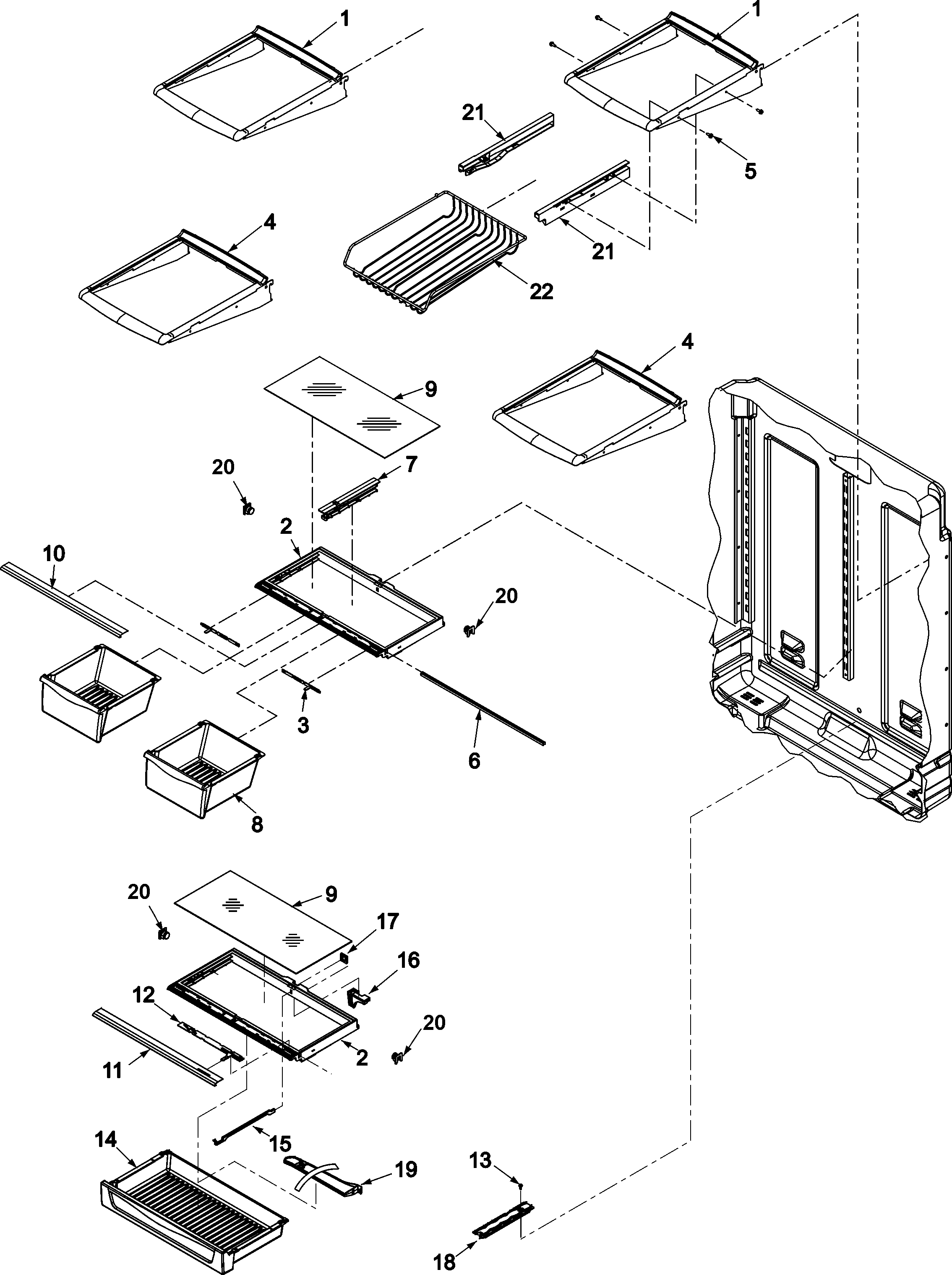 Refrigerator shelving