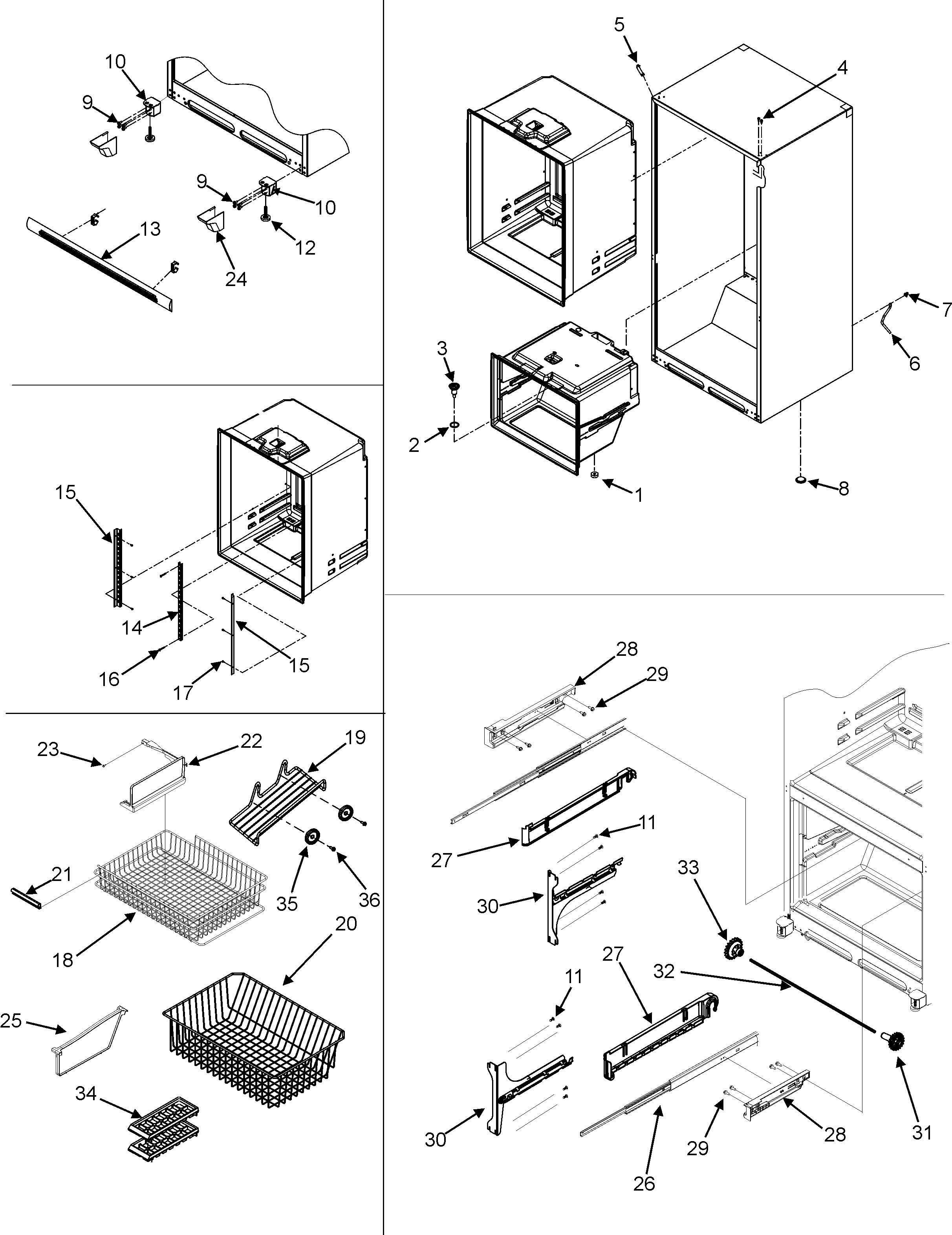Interior cabinet & freezer shelves