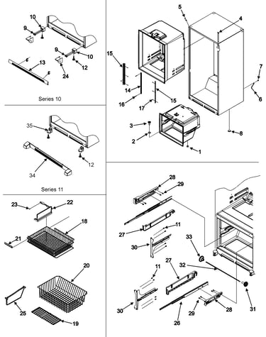 Interior cabinet/toe grille/frz shelves