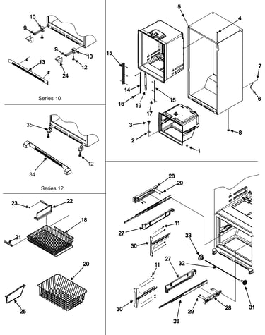 Interior cabinet/toe grille/frz shelves