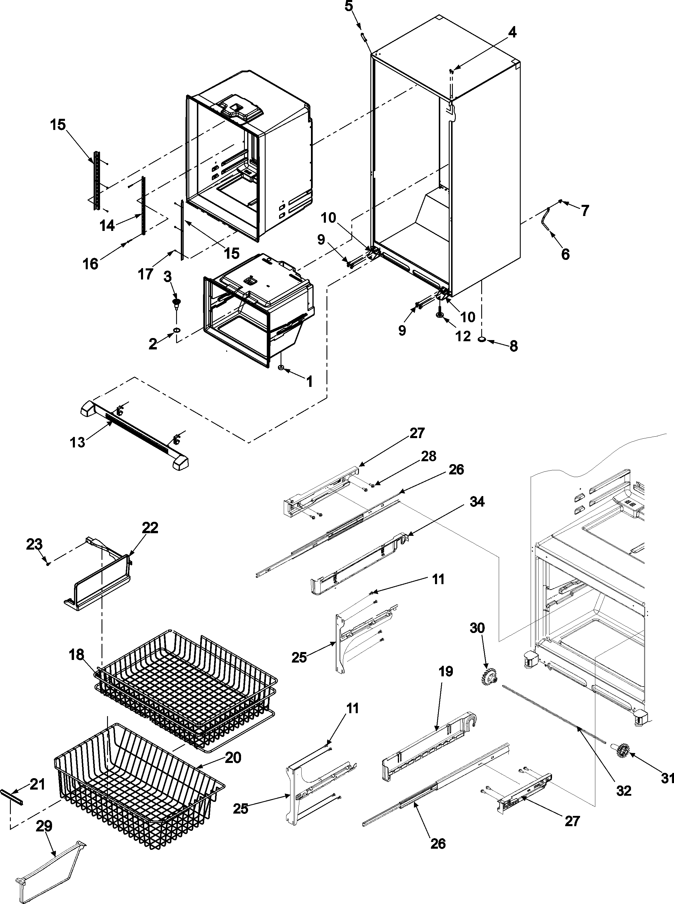 Interior cabinet & freezer shelving