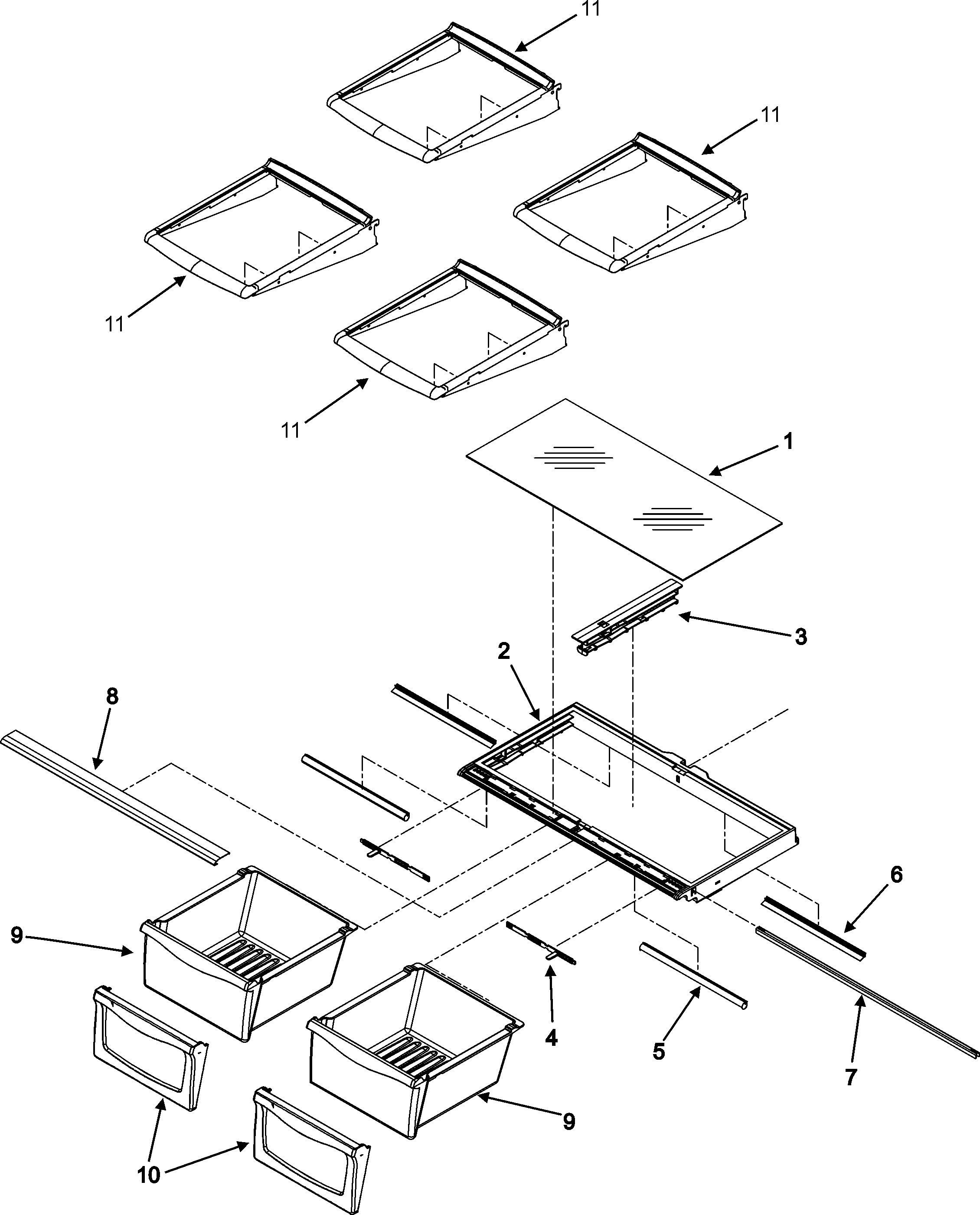 Shelves & crisper assembly