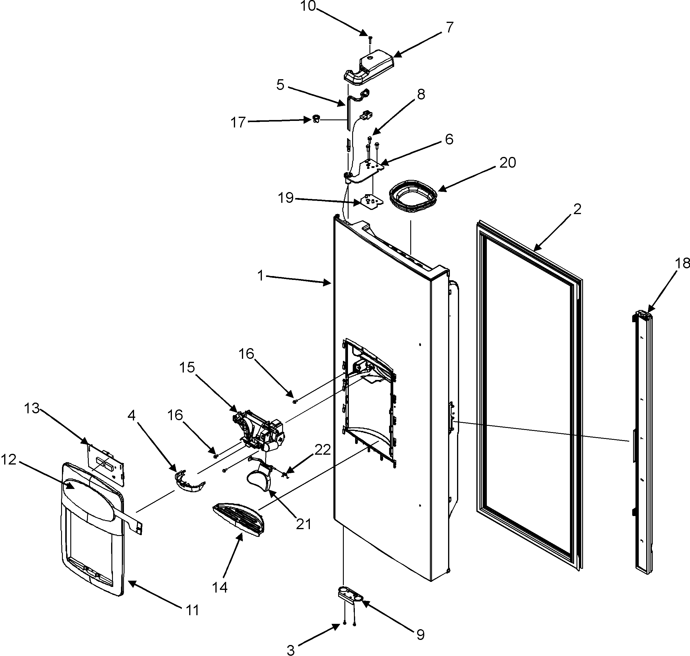 Left refrigerator door (ice & water)