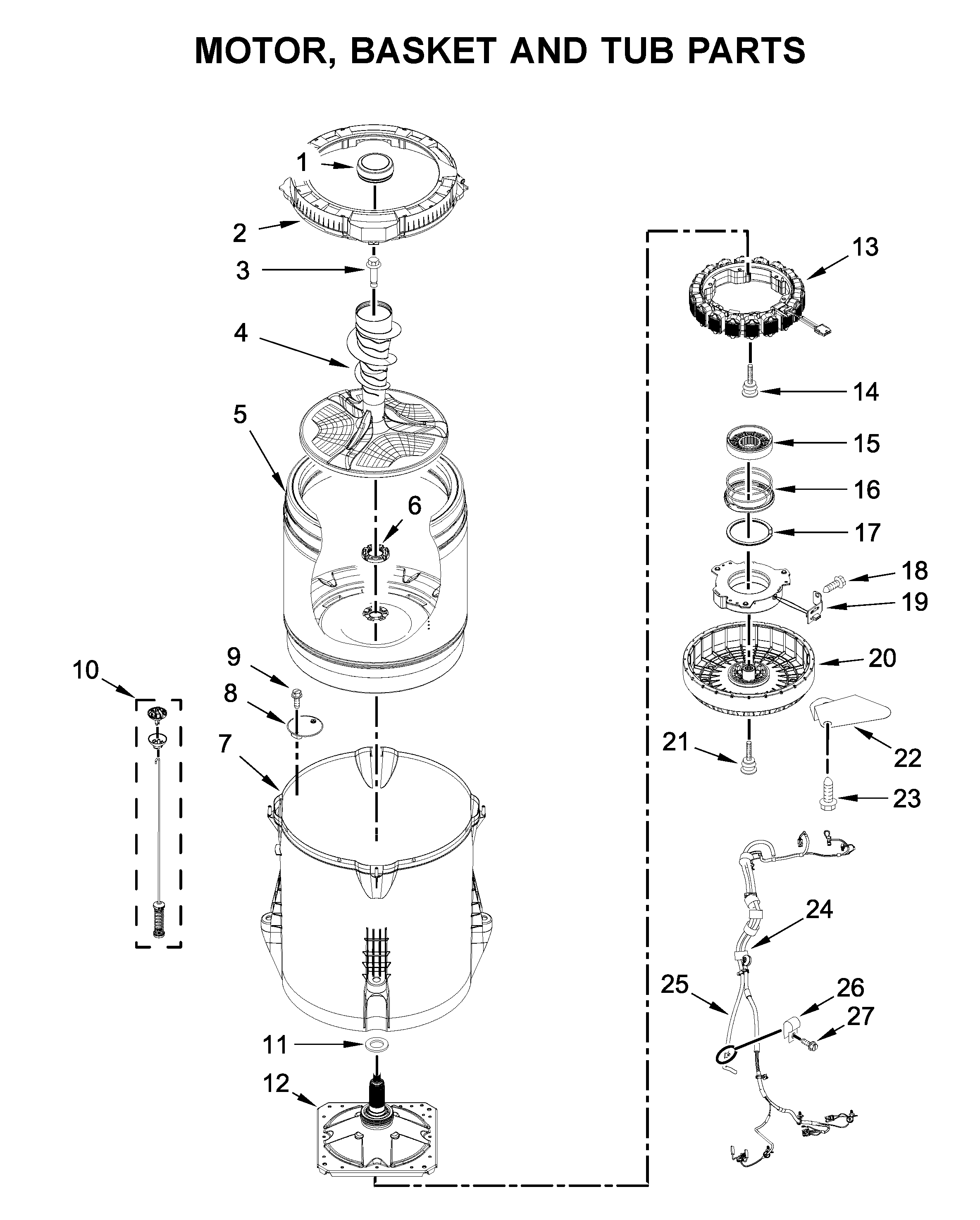 MOTOR, BASKET AND TUB PARTS