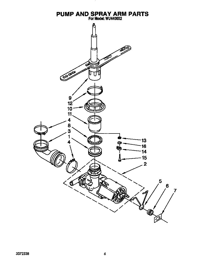 Pump and spray arm