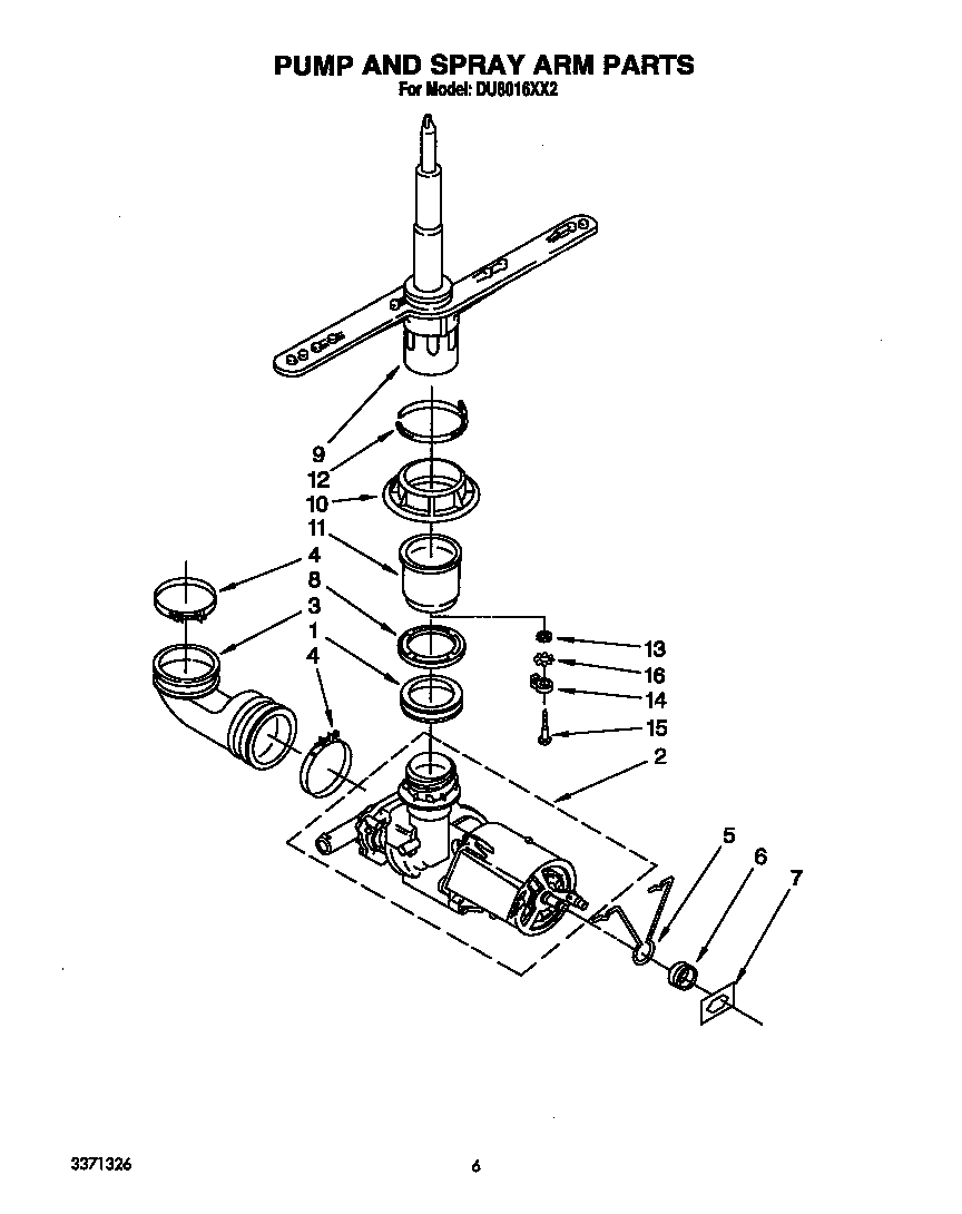 Pump and spray arm