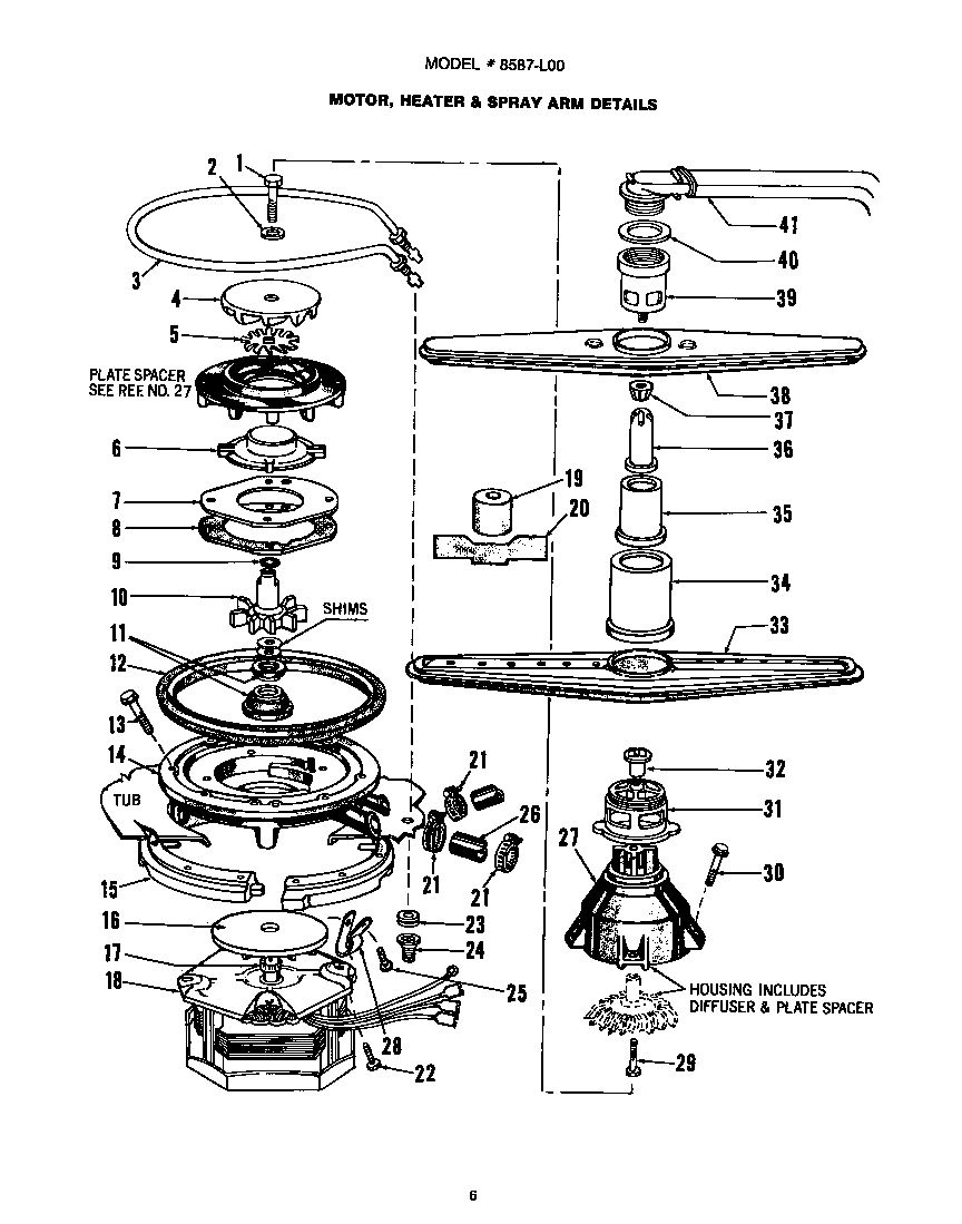 Motor, heater and spray arm