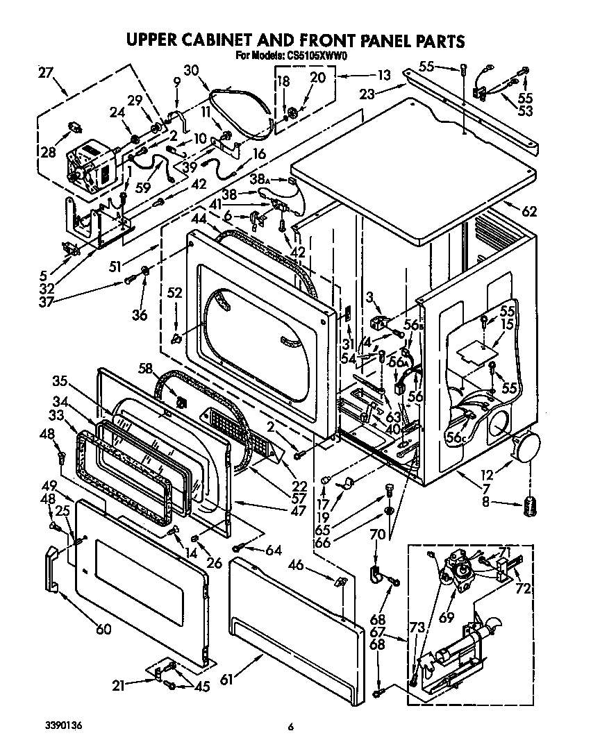 Upper cabinet and front panel