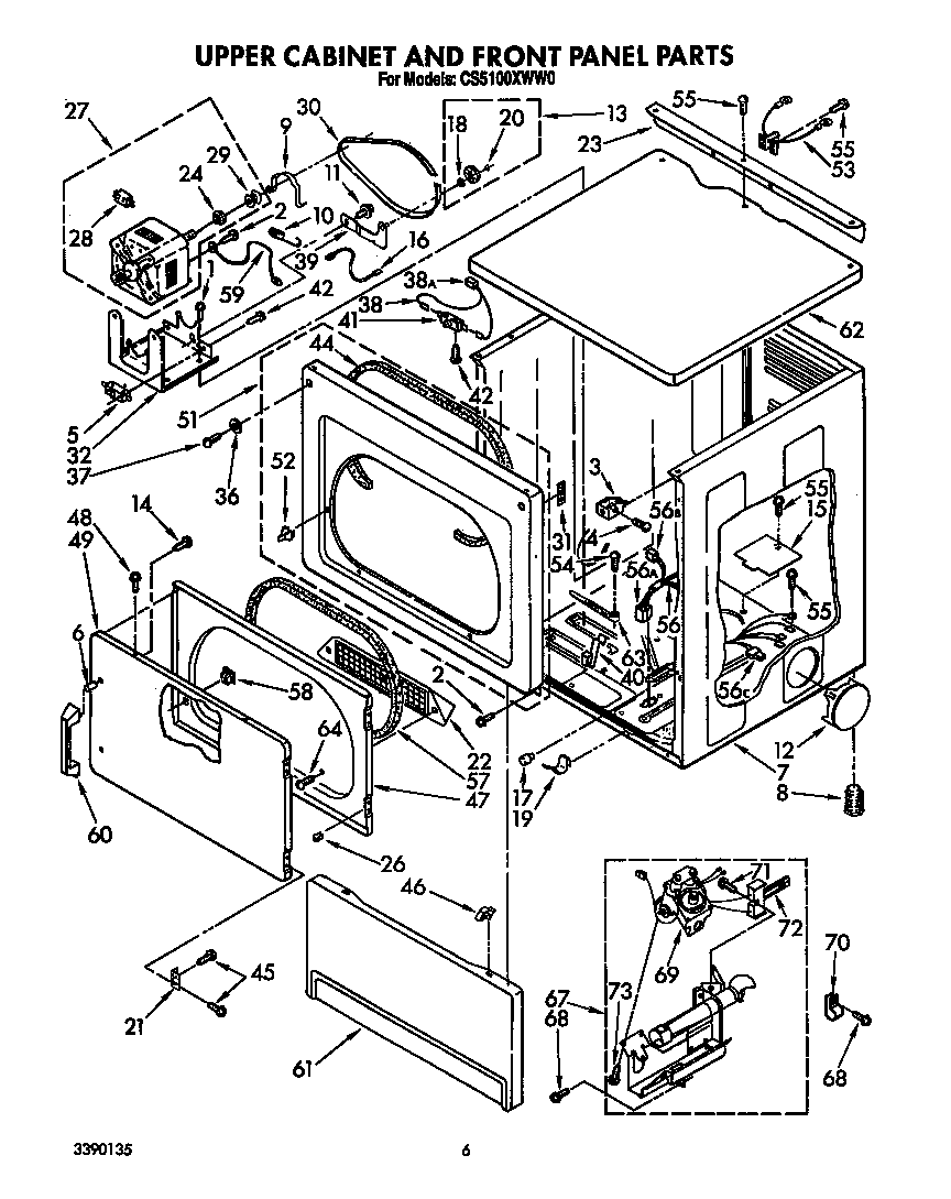 Upper cabinet and front panel