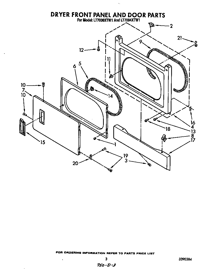 Dryer front panel and door