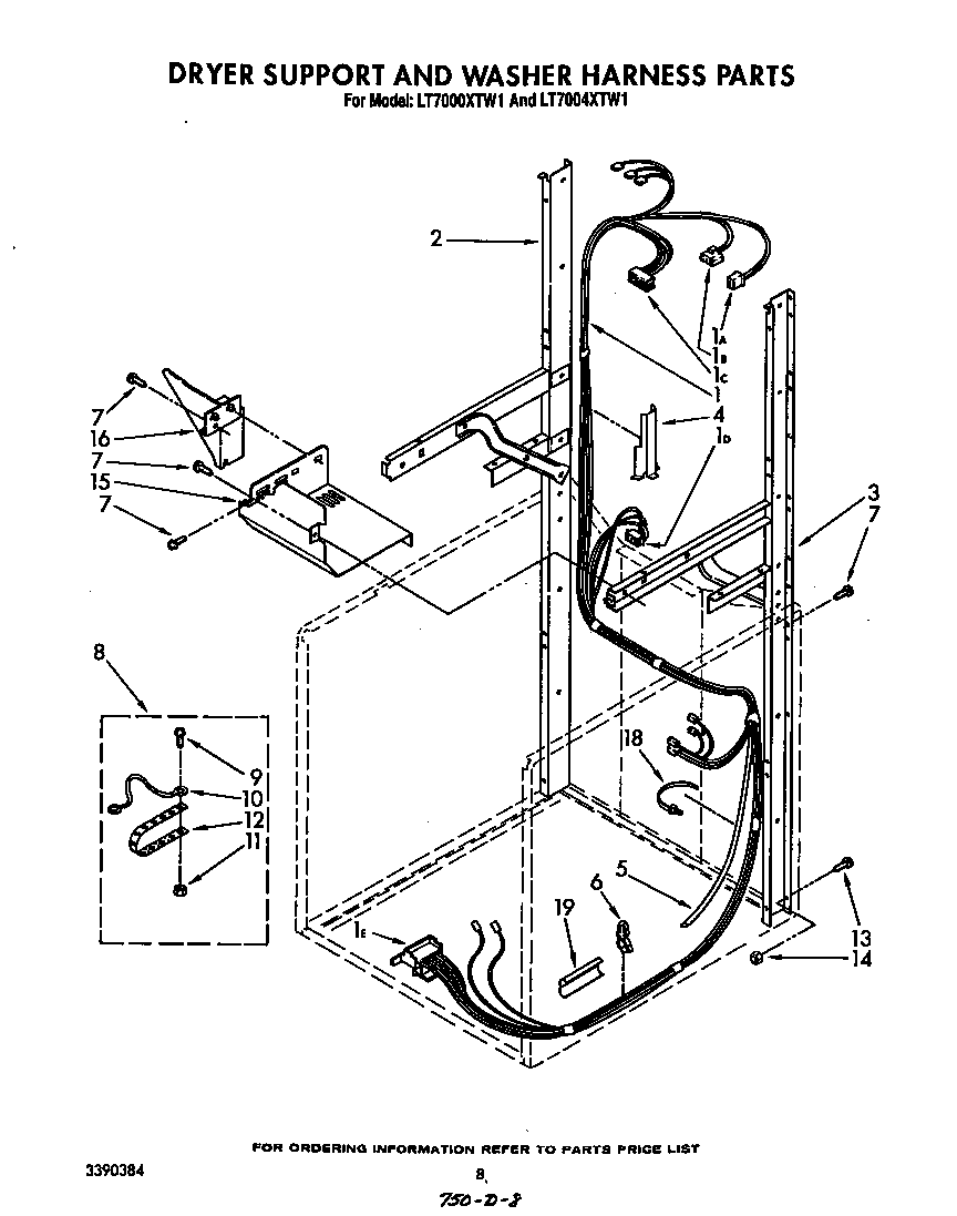 Dryer support and washer harness