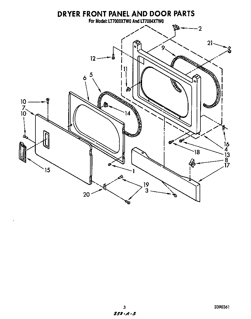 Dryer front panel and door