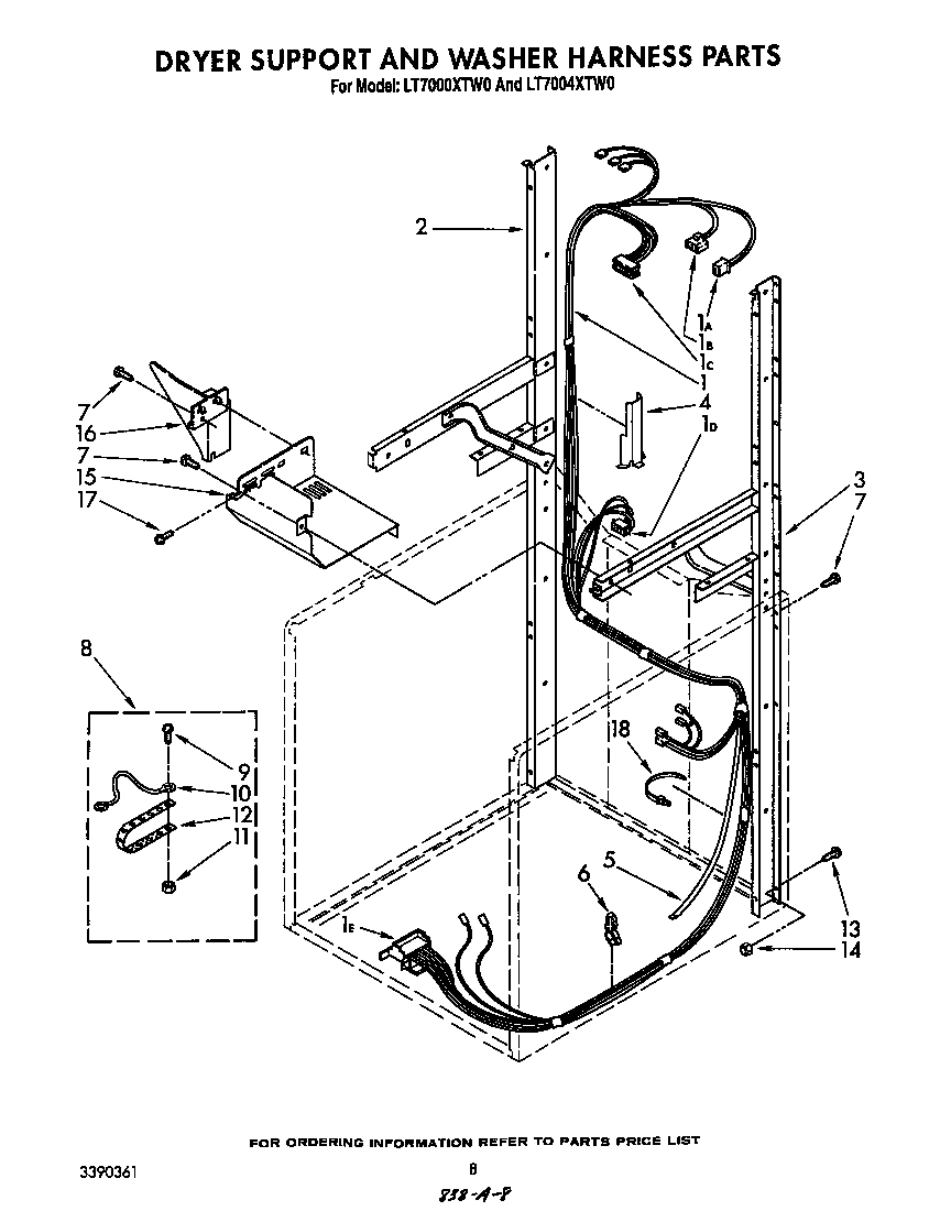 Dryer support and washer harness