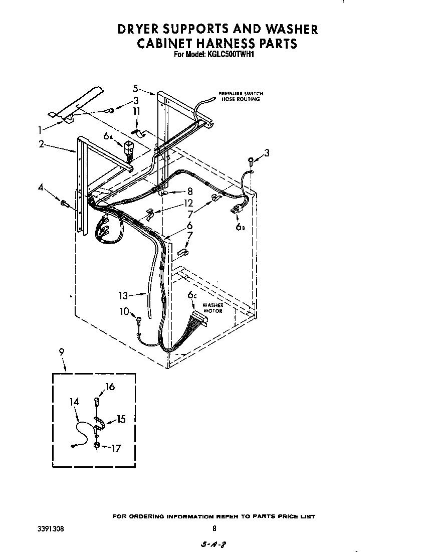 Dryer supports and washer cabinet harness