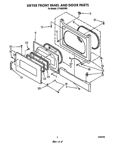 Dryer front panel and door