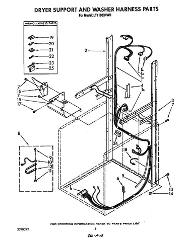 Dryer support and washer harness