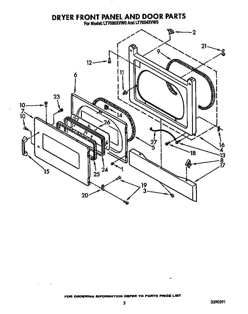 Dryer front panel and door